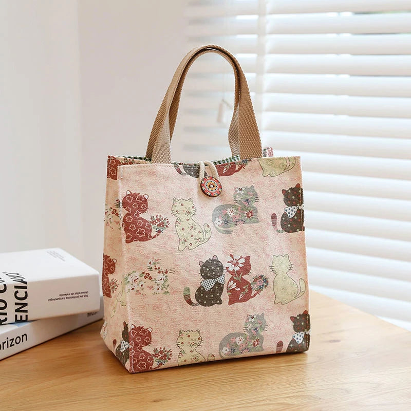 Large Canvas Bento Lunch Box Bag – Stylish Handbag Tote