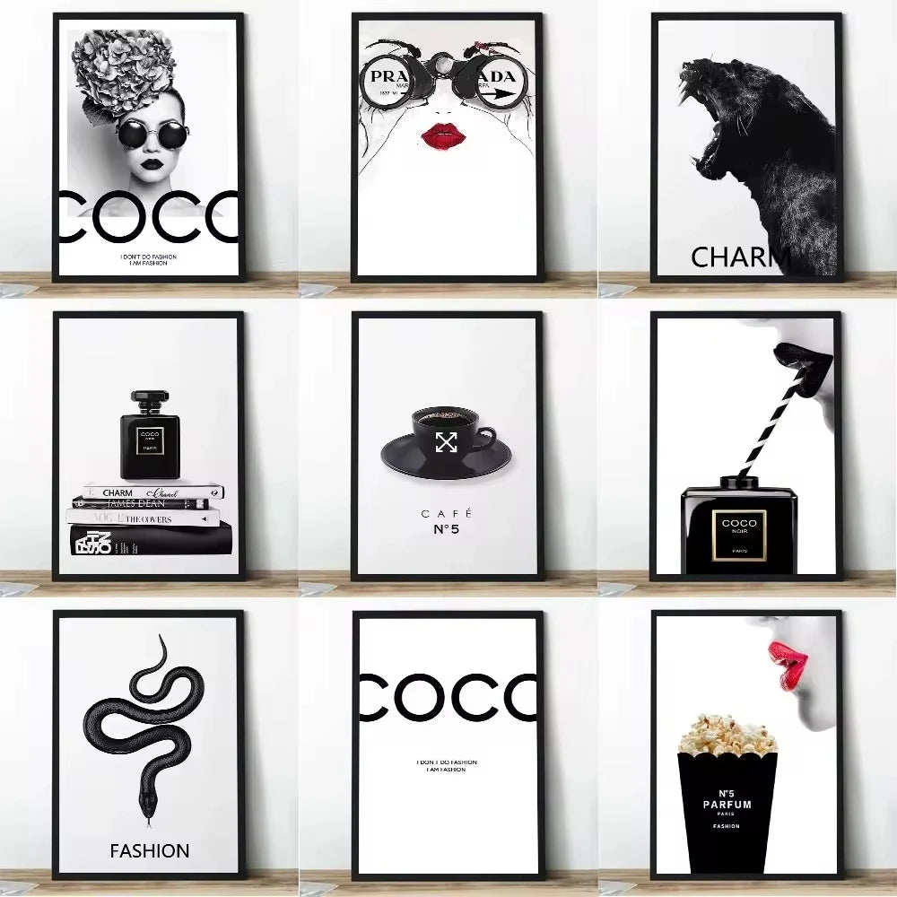 Nordic Luxury Minimalist Perfume Bottle Pop Art Prints Fashion Coco Poster Black White Parfum Giclee Wall Decor Painting Peaceful Pleasures Health and Wellness