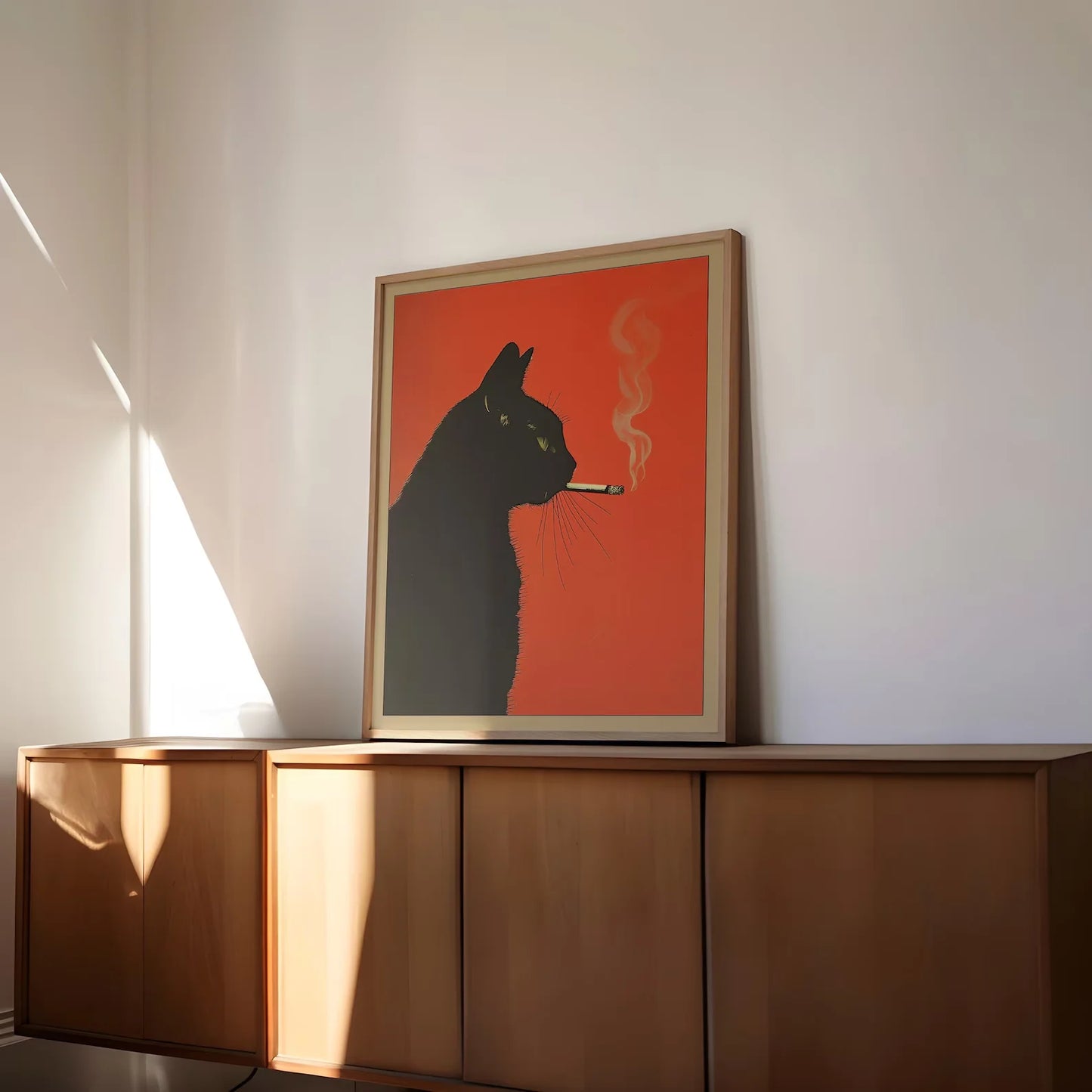 Black Cat Smoking Vintage Canvas Wall Art | Retro Funny Poster
