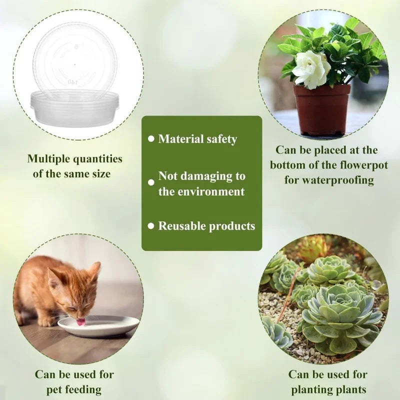 Transparent Plant Saucer Tray Anti-Slip Waterproof 5-Pack