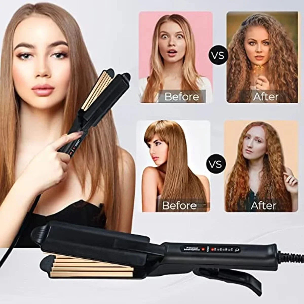 Professional Hair Curler Curling Iron Wand Electric Corrugation Plate Clip Ceramic Corrugated Wave Corn Irons Wave Curler Iron Peaceful Pleasures Health and Wellness