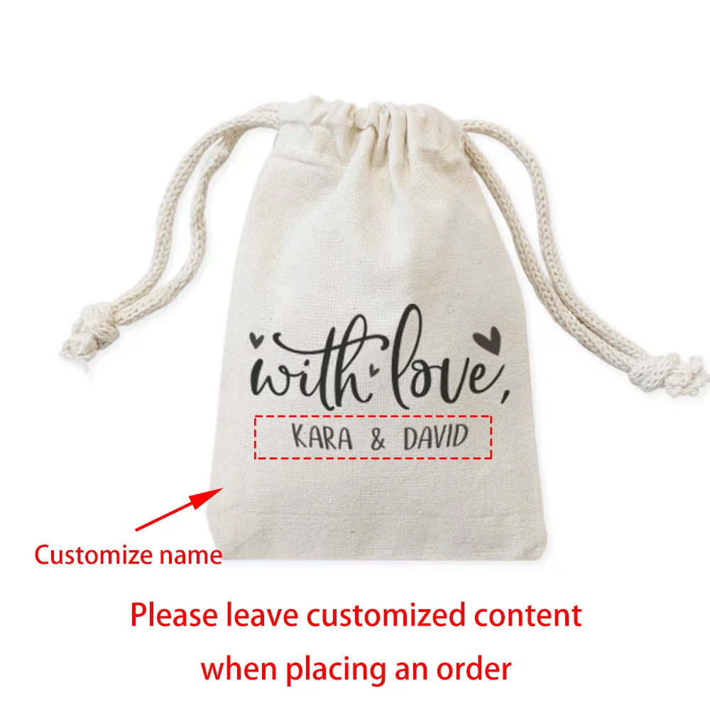 Personalized "With Love" Cotton Wedding Favor Bags | Gift Bags Wedding Favor Bags Peaceful Pleasures Health and Wellness bag 5pcs 13X18cm