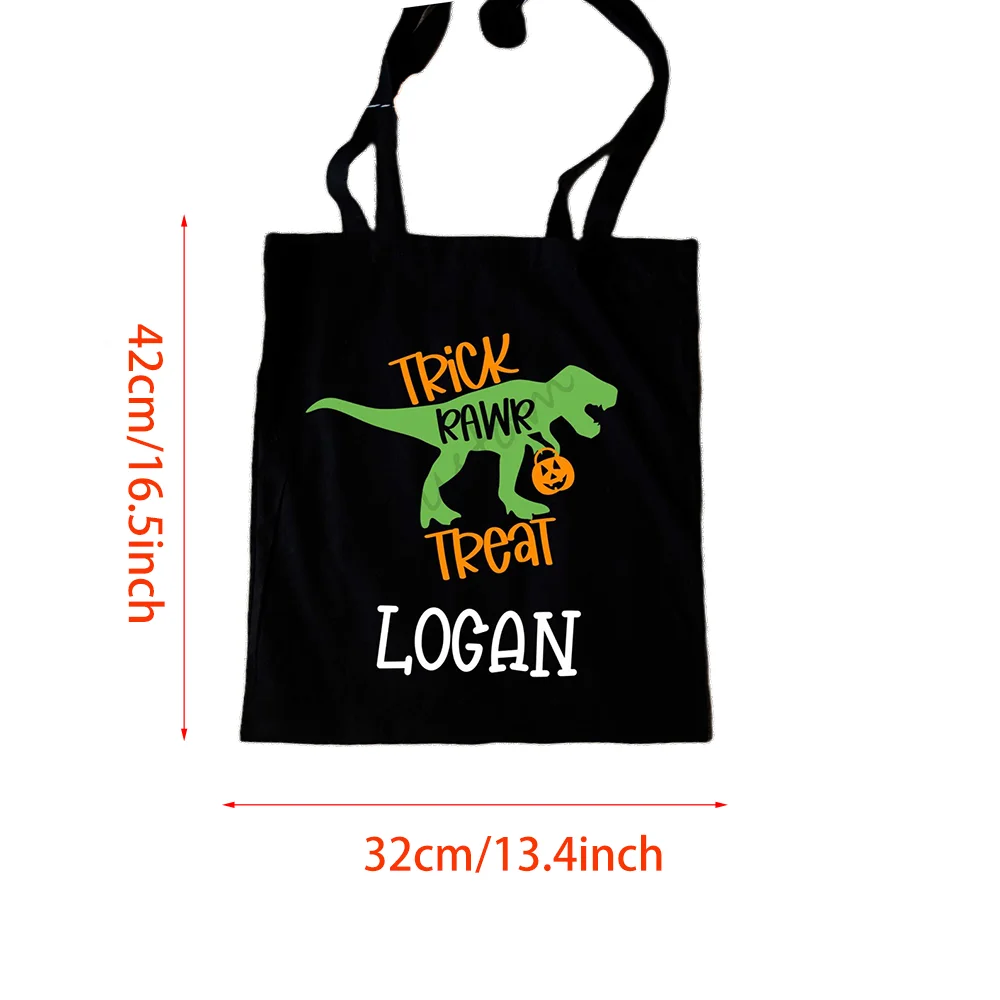 Personalized Dinosaur Trick or Treat Tote Bag | Kids Halloween Bag