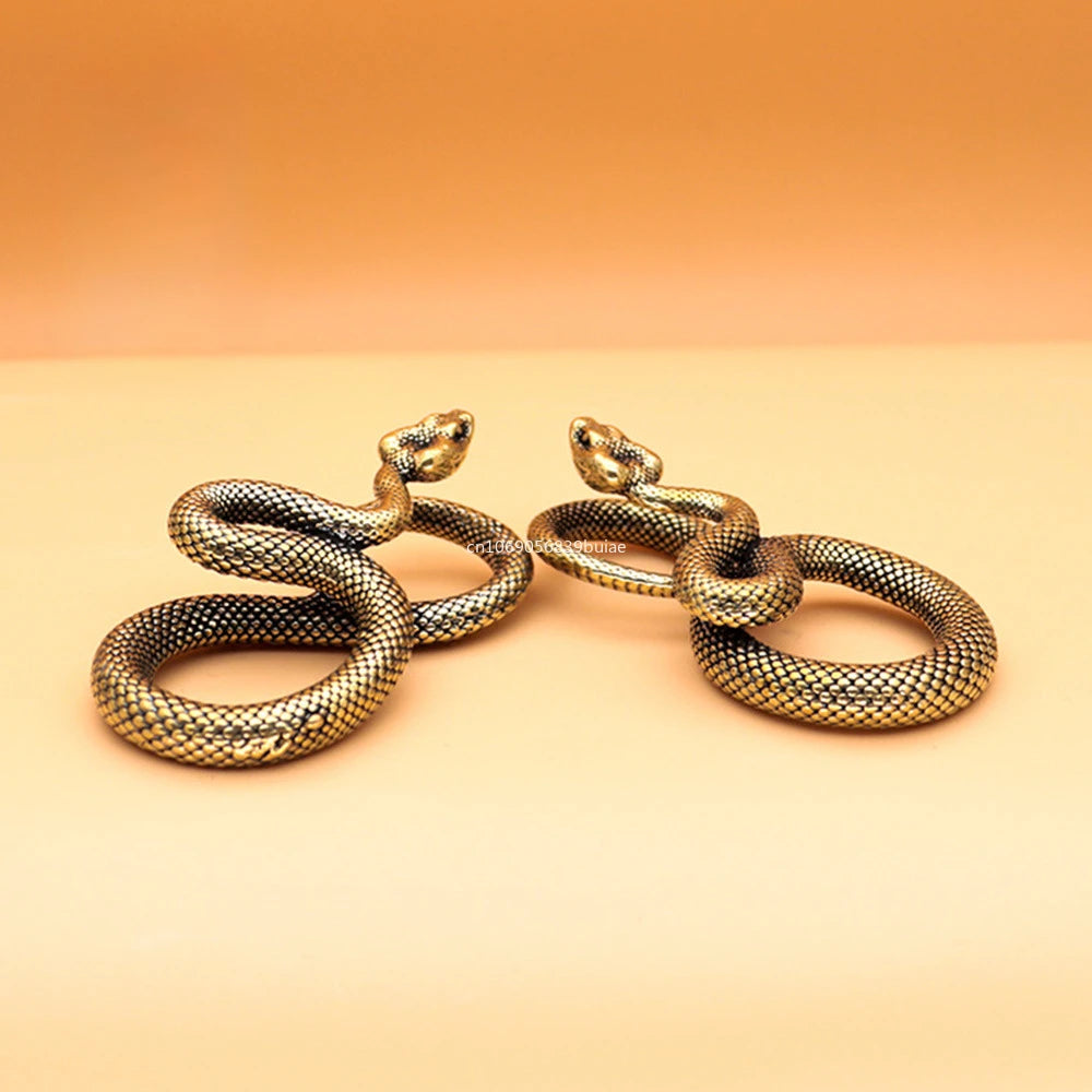 Copper Brass Mini Snake Antique Bronze Decor Figurines for Interior Decoration Desktop Ornament Pure Copper Miniatures Statue Peaceful Pleasures Health and Wellness