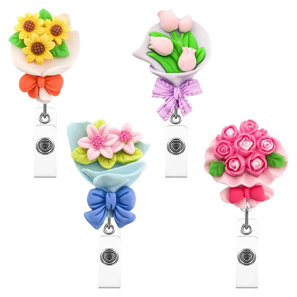 Cute Chest Card Flower Work Card Clip Keys Lanyard ID Card Clips Name Card Holder Nurse Badge Holder Retractable Badge Reel Peaceful Pleasures Health and Wellness