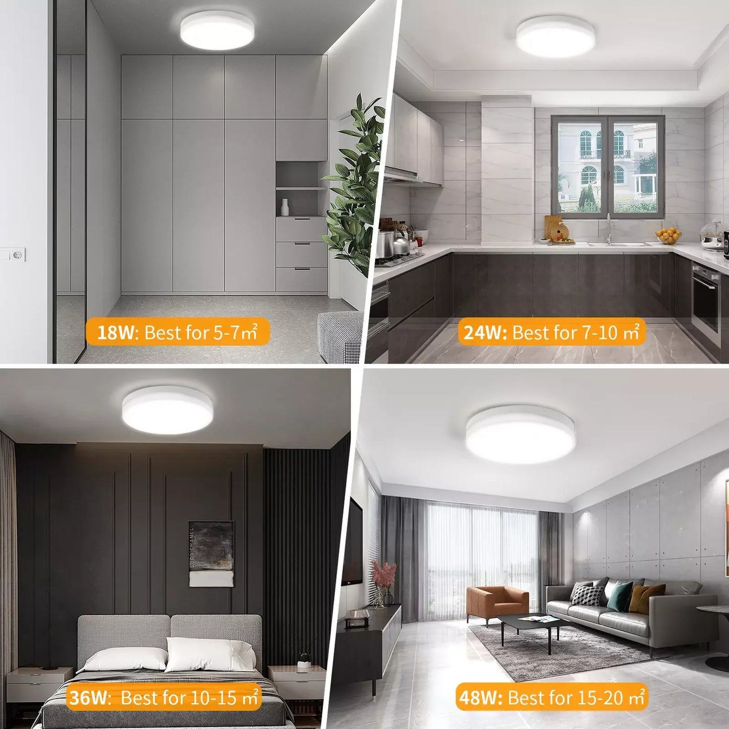 RUNTOIN Ultra-Thin LED Ceiling Light 18–48W | Round & Square Panel
