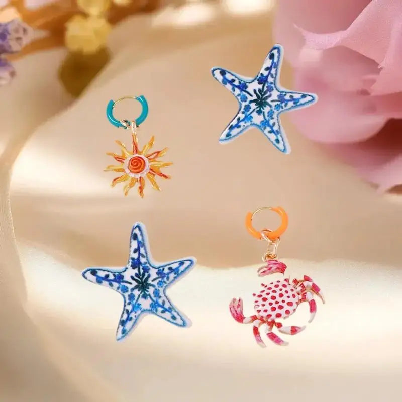 4-Piece Starfish & Crab Drop Earring Set | Women's Gift