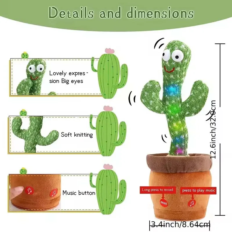 Dancing Cactus Toy Repeating Talking Plush Toy Wriggle Singing Dancing Stuffed Animal Baby Toddler Christmas Gift Kids Adult Fun Peaceful Pleasures Health and Wellness
