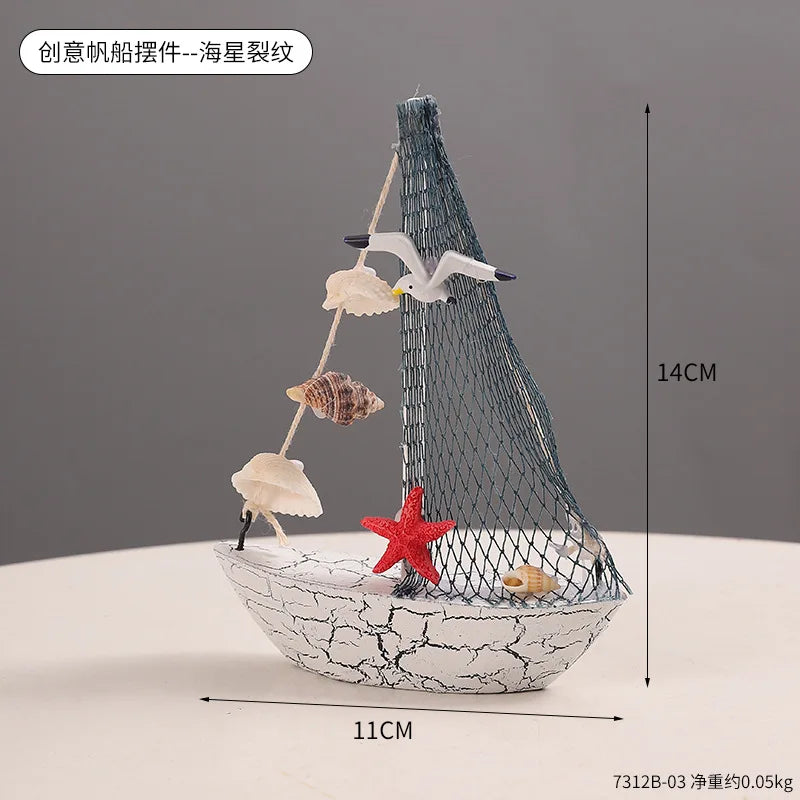 Sailboat Craft Ornament Online Store Photography Prop Cake Decoration Creative Home Mini Sailboat Figurine Desk Decoration decor Peaceful Pleasures Health and Wellness 7312B-03