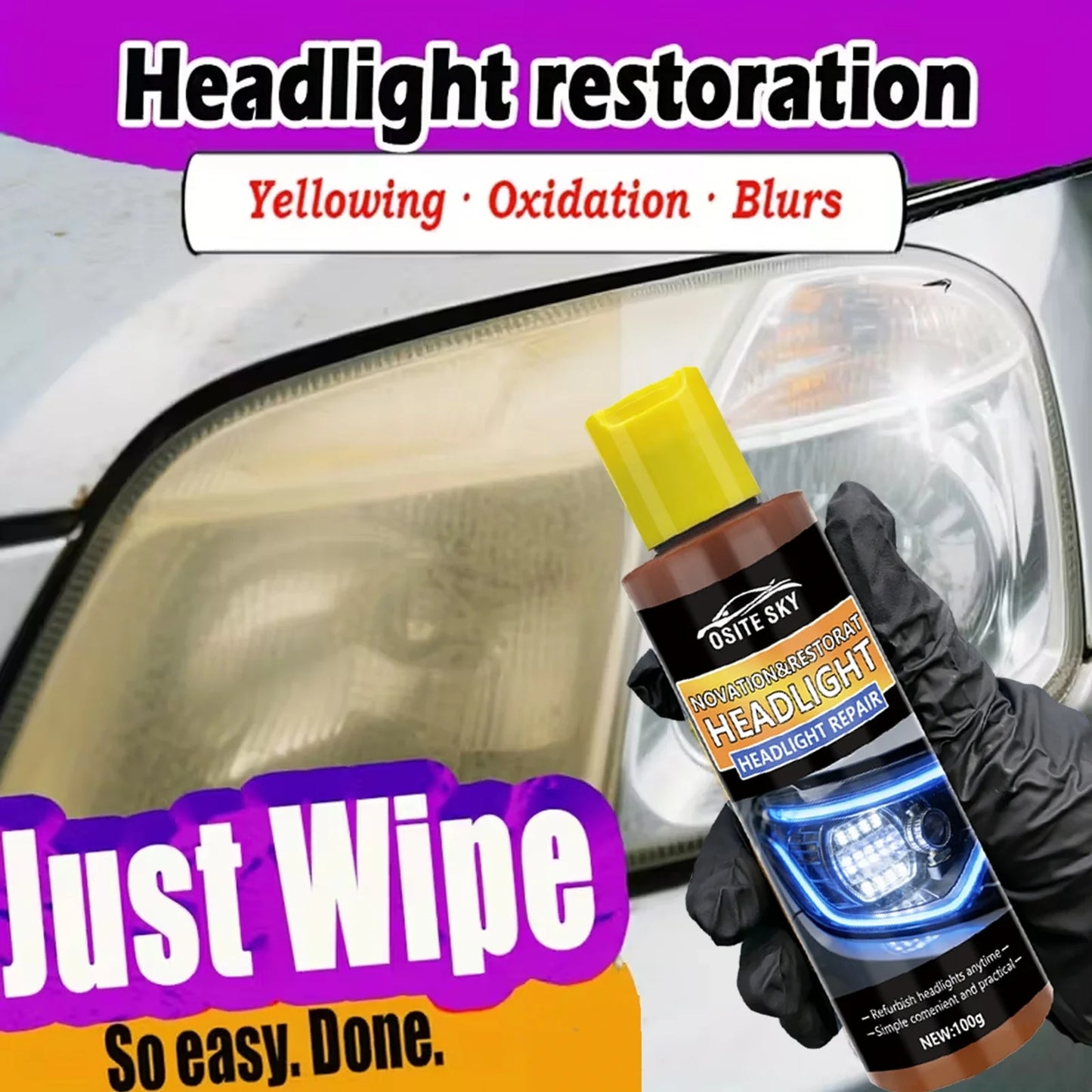 Car Headlight Lens Restoration Kit – Repair & Clarity Fluid
