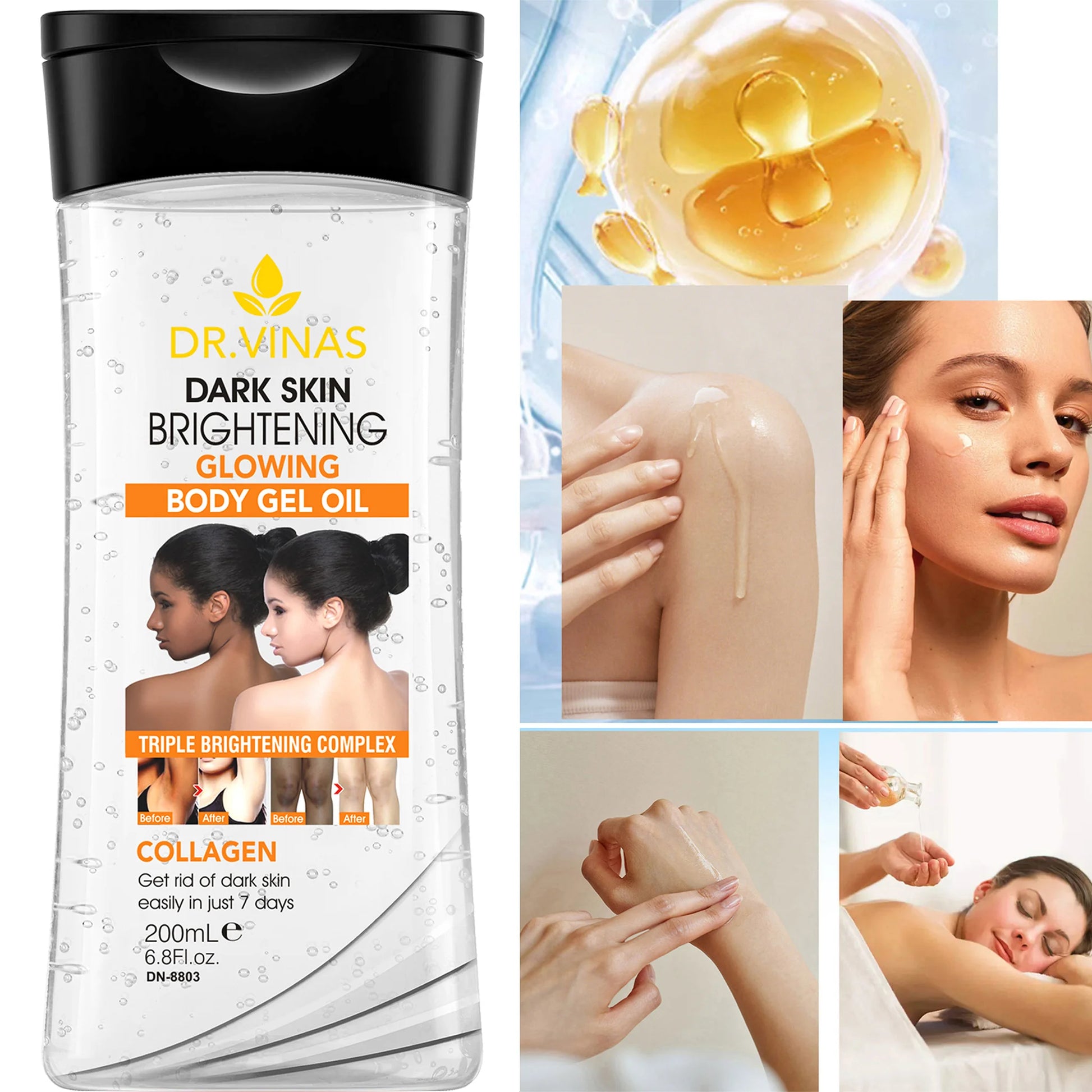 200ml WHITENING GLOWING BODY GEL OIL Body Essential Oil Skin Care Oil Moisturizing and Hydrating Care Suitable for All Seasons Peaceful Pleasures Health and Wellness