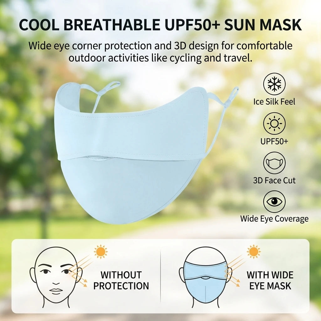 Ice Silk Sunscreen Mask UPF50+ Wide Eye Protections Breathable Dust Proof for Outdoor Activities Peaceful Pleasures Health and Wellness