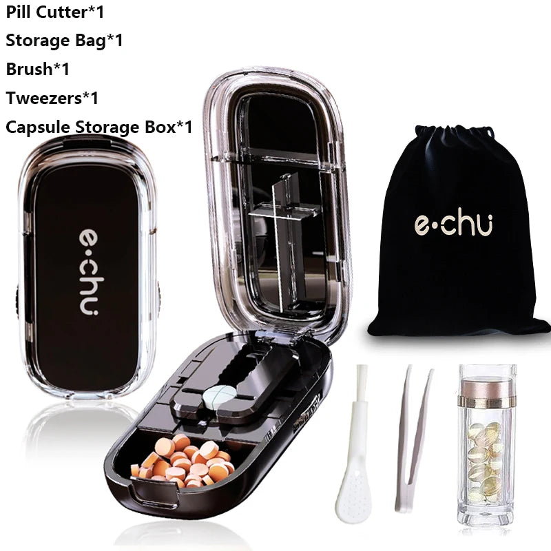Sharp Pill Cutter Half Storage Compartment Box Splitter Divide Medicine Organizer Drug Slicer Medicine Tablet Storage Container Peaceful Pleasures Health and Wellness 5Pcs Black Quarter