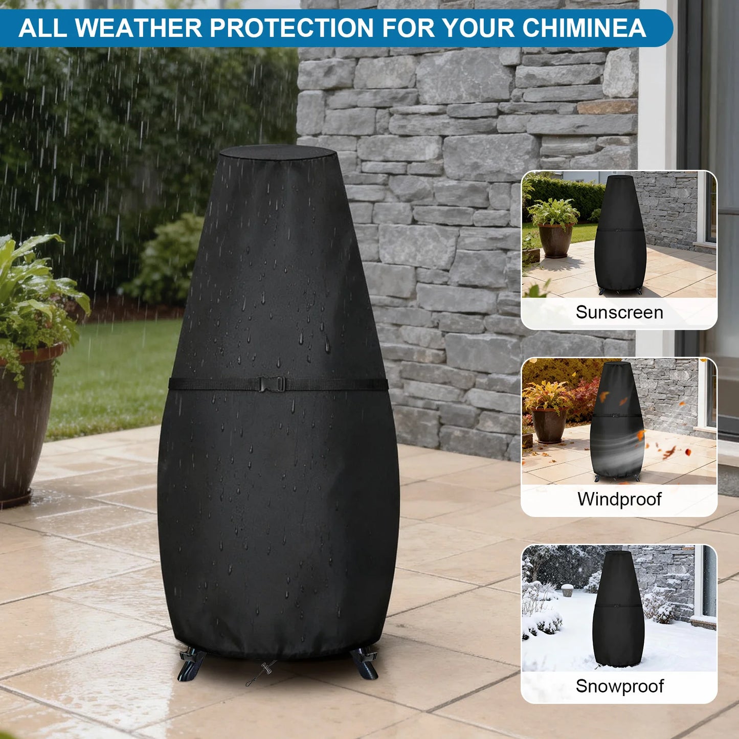 Large Chimenea Cover Waterproof Fireplace Covers Windproof Anti-UV Heavy Duty Oxford Fabric Outdoor Garden Patio Heater Covers Peaceful Pleasures Health and Wellness
