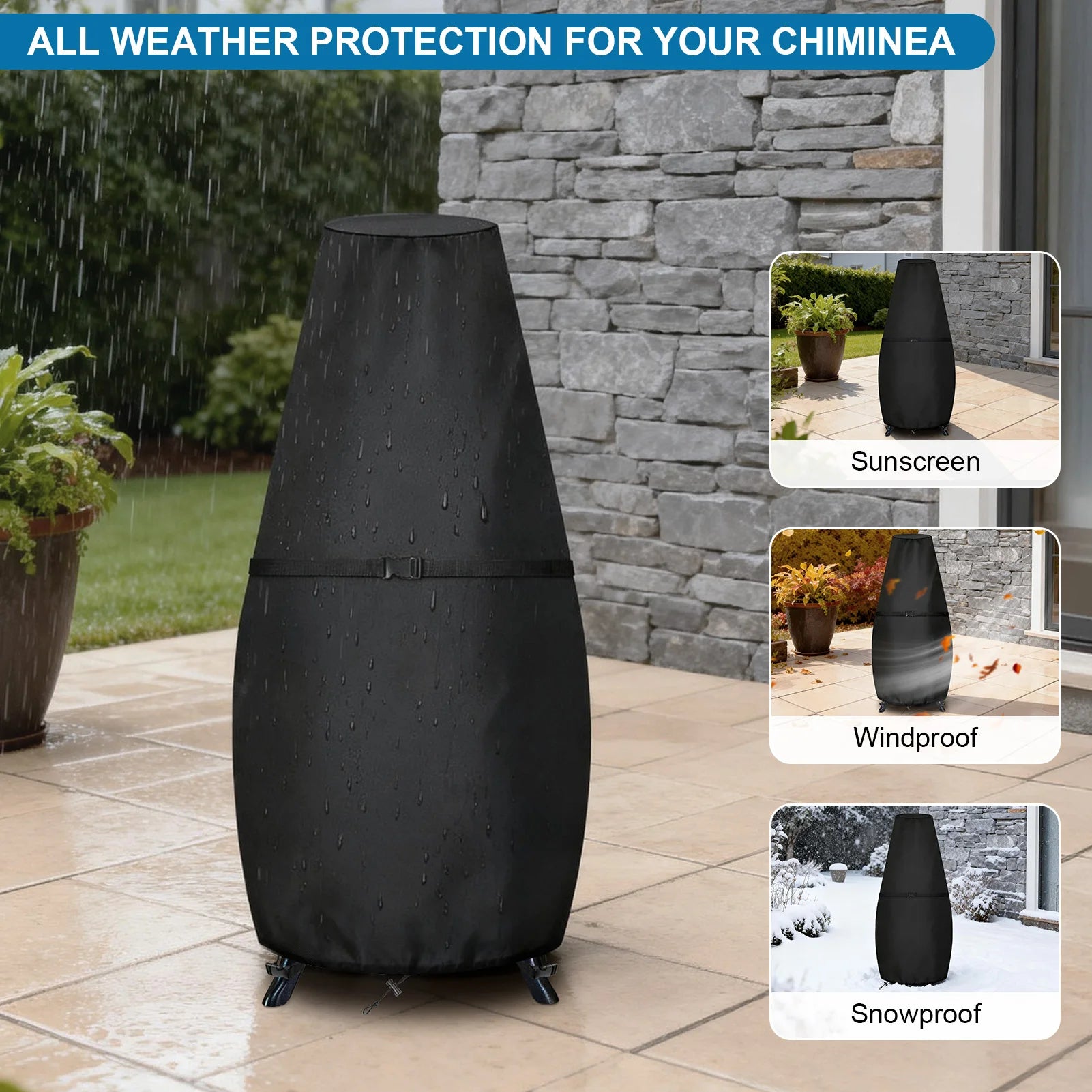 Large Chimenea Cover Waterproof Fireplace Covers Windproof Anti-UV Heavy Duty Oxford Fabric Outdoor Garden Patio Heater Covers Peaceful Pleasures Health and Wellness