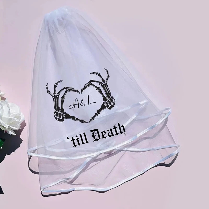 Personalized Skeleton Bridal Veil | Halloween Bachelorette Party
