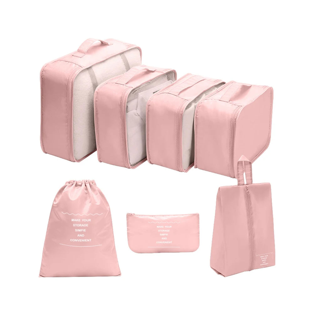 7-Piece Travel Storage Bag Set – Large Capacity Luggage Organizer for Clothes, Moving & Packing Peaceful Pleasures Health and Wellness Pink
