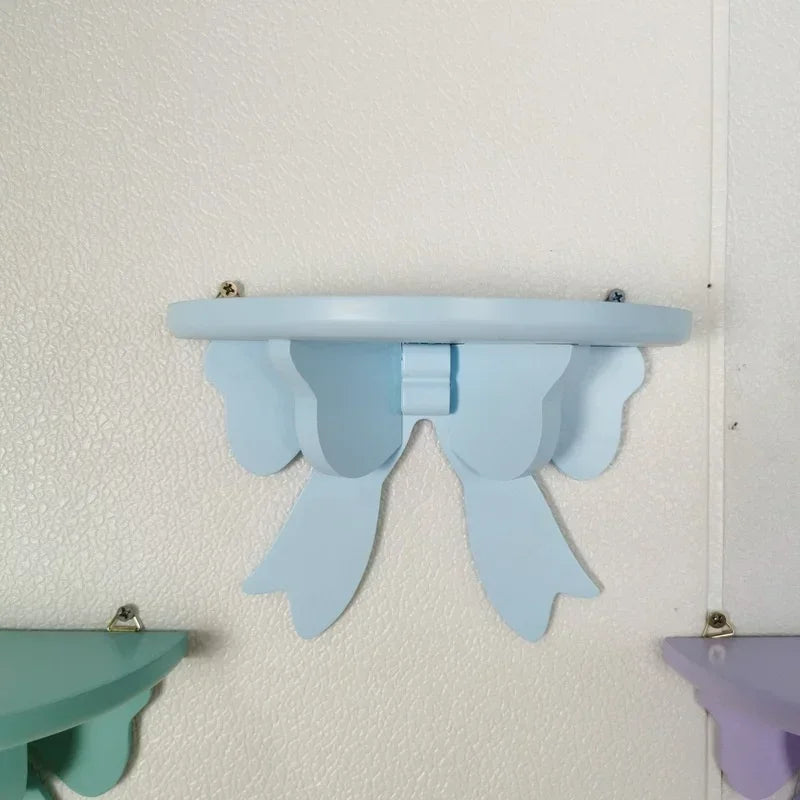 Pink Wooden Wall Shelf Bow Decor Frame Girls Room Storage Rack Home