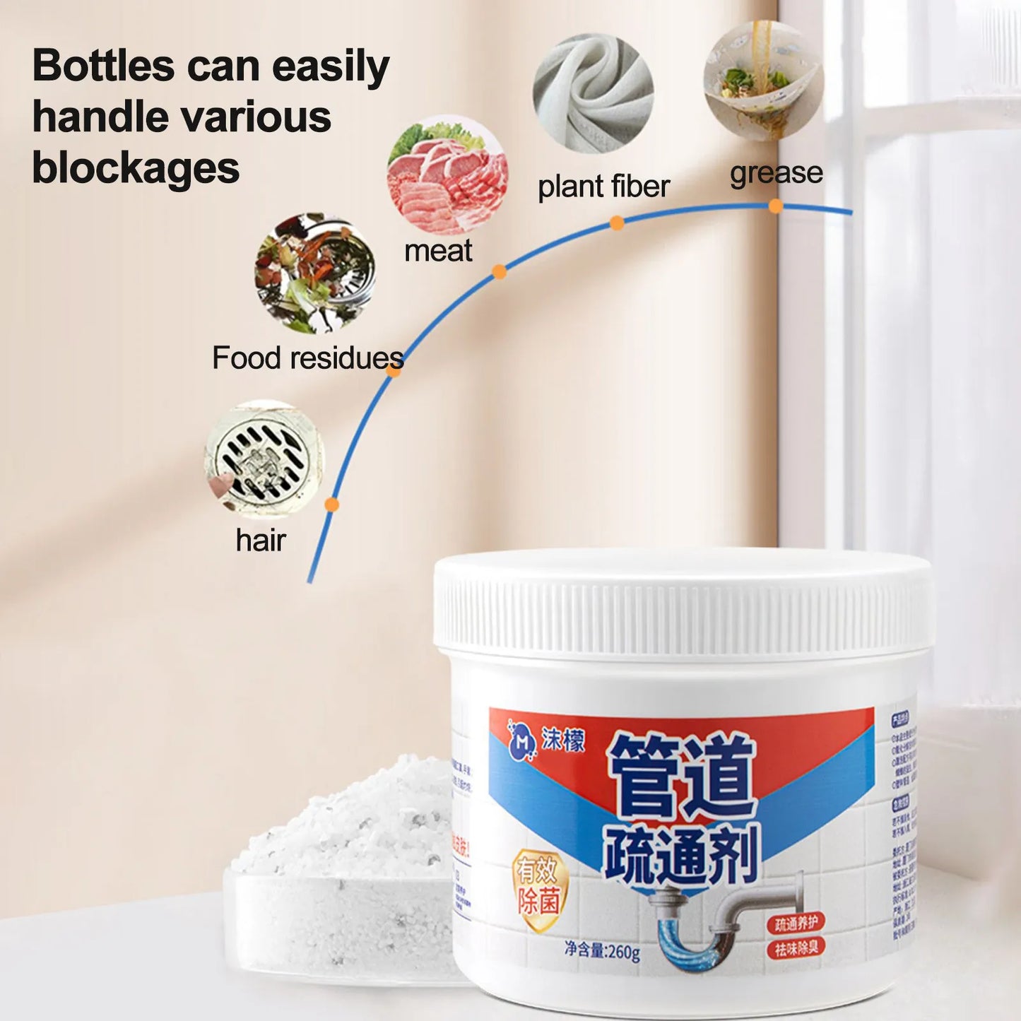 260g Strong Drain Cleaners Drain Wash Basin Pipe Dredging Agent Cleaning Powder Kitchen Water Sewer Toilet Cleaning Deodorant Peaceful Pleasures Health and Wellness Default Title