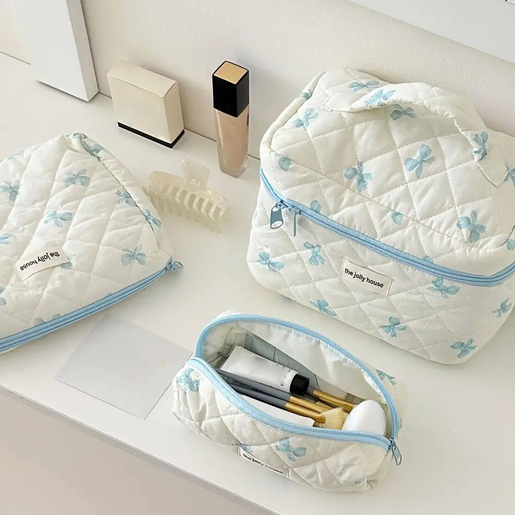 Quilted Makeup Bag 3 Sizes Floral Toiletry Cosmetic Pouch Makeup Organizer Travel Floral Bag for Bridesmaid Gifts, Daily Use Peaceful Pleasures Health and Wellness