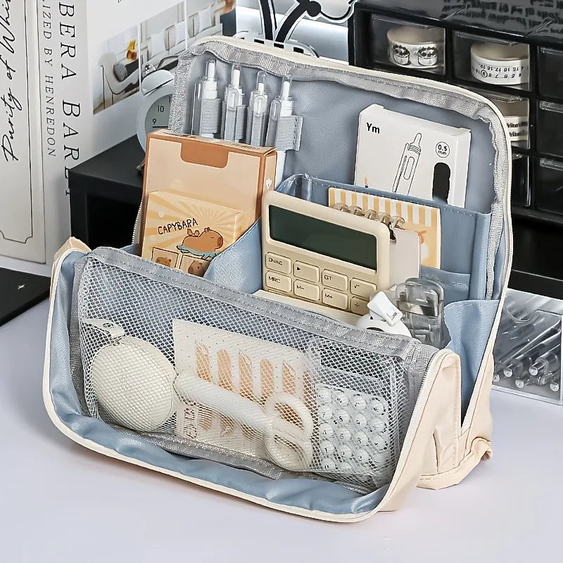Large Washable Pencil Case Organizer | Multi Compartment Bag