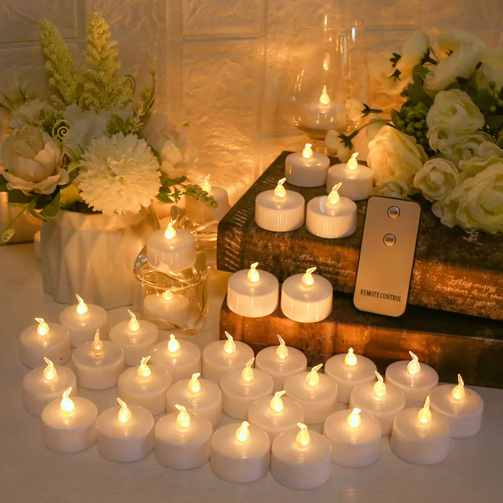 12/24Pack Flameless Flickering LED Candles with/without Remote LED Tealight Electronic Lamp for Wedding Christmas Party Decor Peaceful Pleasures Health and Wellness 24Pc Type B