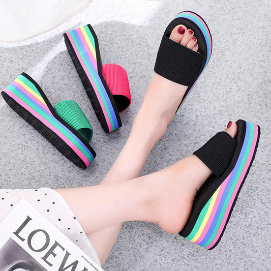 Women's Bohemian Rainbow Flip Flops | Beach Platform Sandals Women's Flip Flops Peaceful Pleasures Health and Wellness