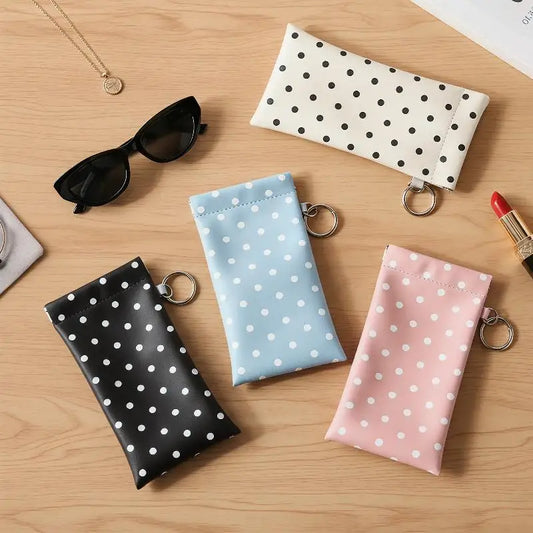 Polka Dot PU Leather Eyeglass Pouch with Keychain | Soft Case Eyeglass Pouch Case Oasis Select