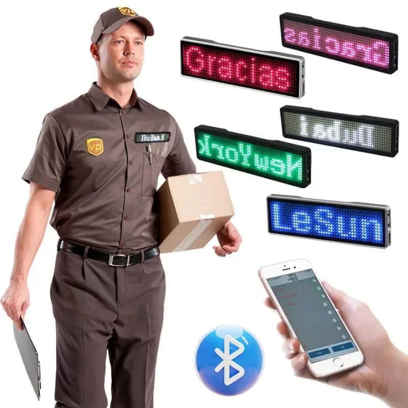 Bluetooth LED Name Tag – Rechargeable Scrolling Message Badge