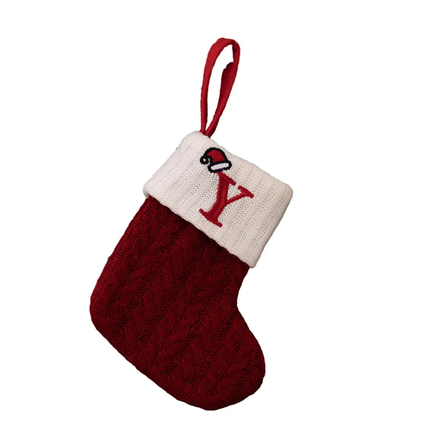 Knitted Christmas Stocking Ornament – Snowflake & Alphabet