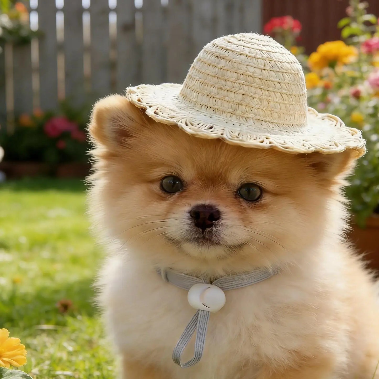 Adjustable Pet Straw Hat for Small Dogs & Cats | Sun Cap