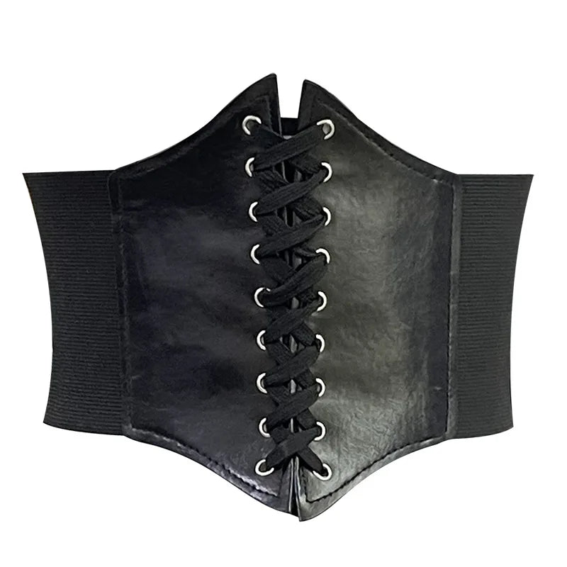 Women's Gothic Corset Belt – PU Lace-Up High Waist Wide Belt