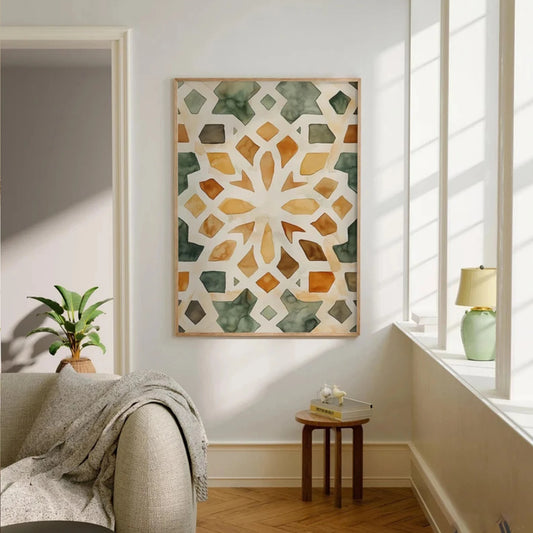 Retro Alhambra Islamic Tile Mural Canvas Wall Art Print Poster Canvas Wall Art Peaceful Pleasures Health and Wellness G4548 40x50cm Unframed