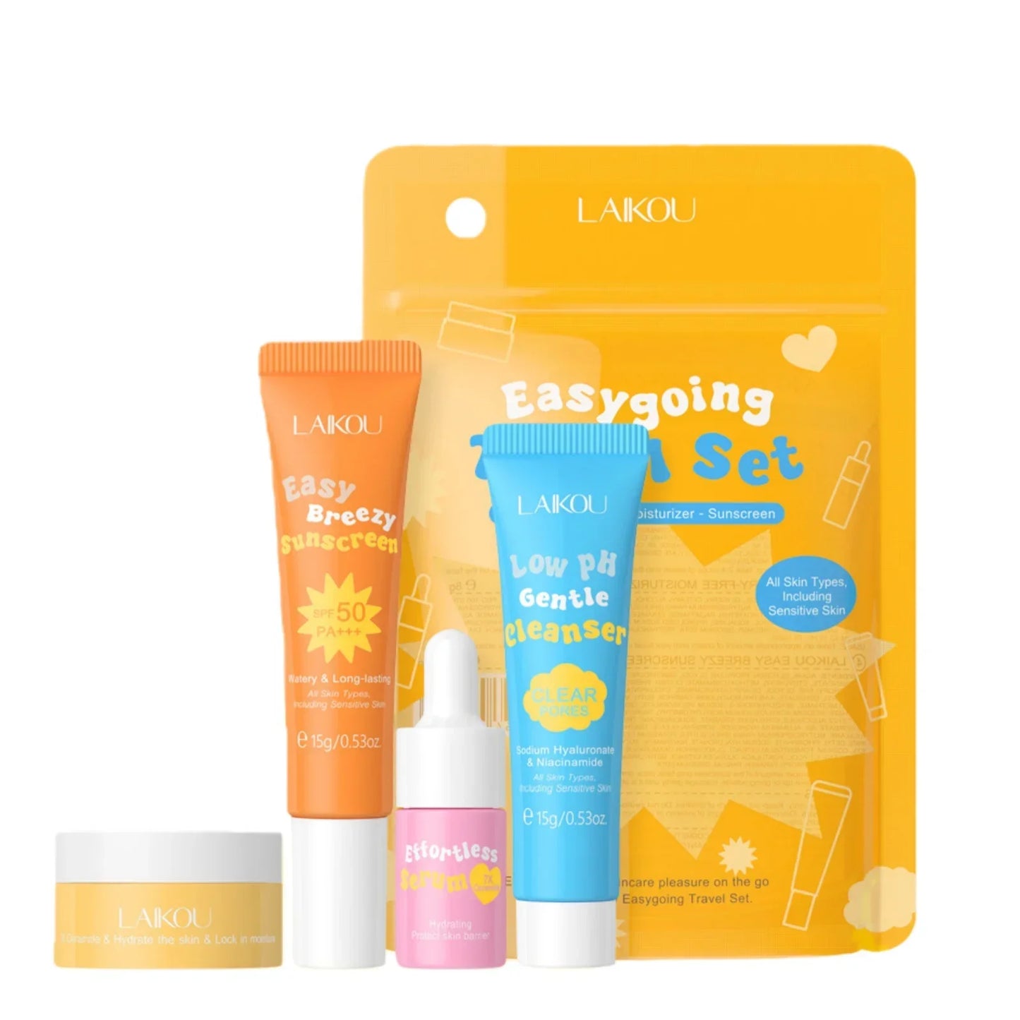 LAIKOU Ceramide Travel Skincare Set – SPF 50 Cleanser Serum Moisturizer