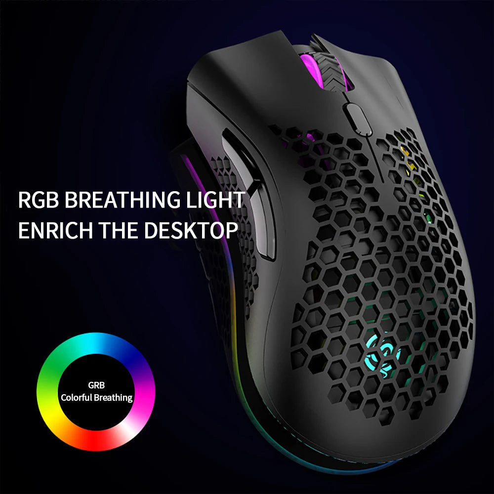 BM600 Rechargeable Gaming Mouse USB 2.4G Wireless RGB Light Ergonomics Gaming Mouse Desktop PC Computers Notebook Laptop Mouses Peaceful Pleasures Health and Wellness