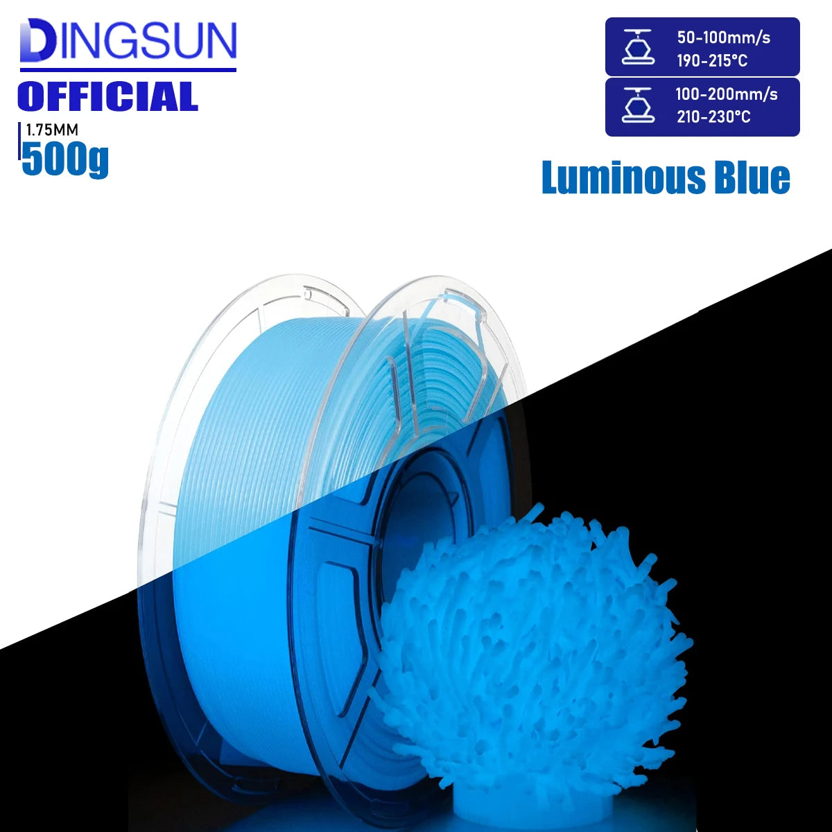 Glow in the Dark PLA Filament 1.75mm – Rainbow/Blue/Green/Purple