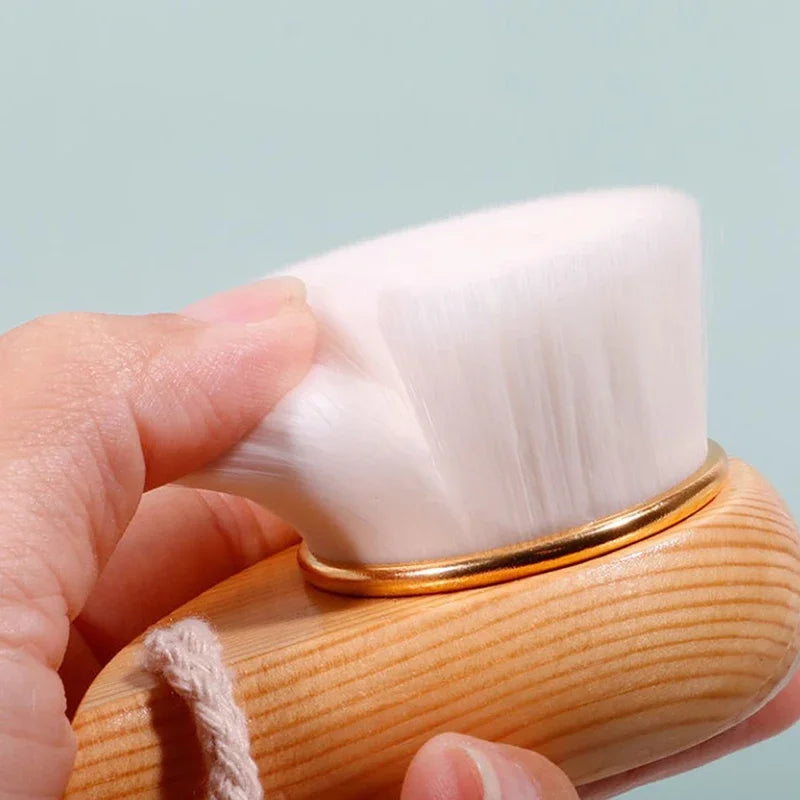 Wooden Handle Facial Cleansing Brush – Soft Microfiber Exfoliator