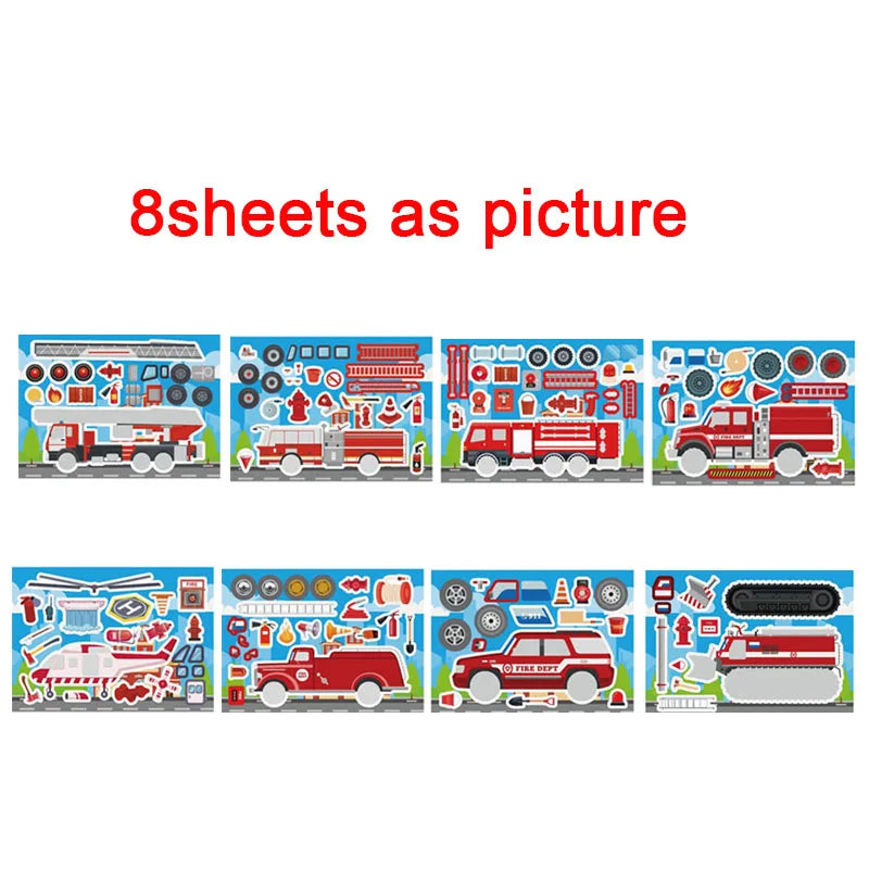 Make Fire Engine Stickers Kid DIY Toys Create Own Fireman Face