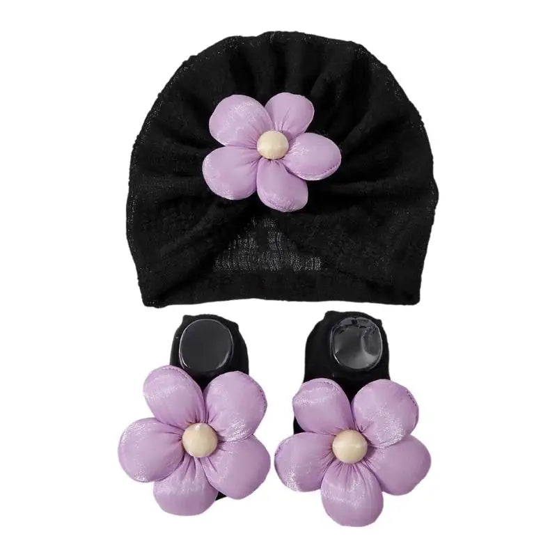 Newborn Baby Bonnet Hat & Socks Set | Soft Knit 0-12 Months