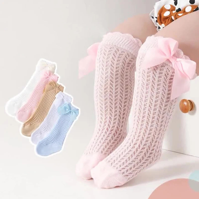 Baby Girl Bow Lace Knee High Socks | 0–24 Months Cotton