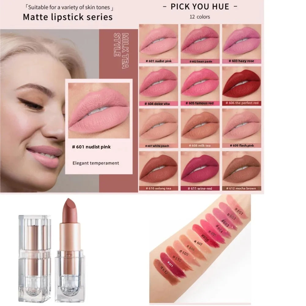 HANDAIYAN Matte Nude Lipstick | Velvet Waterproof Long Lasting