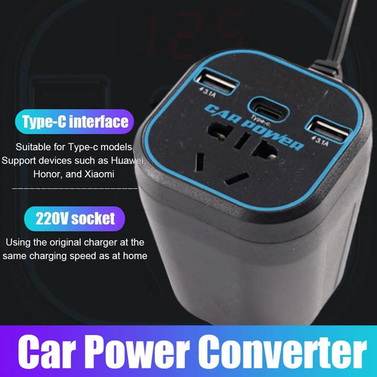 200W Car Power Inverter 12V/24V to 110V-220V | USB Type-C Car Power Inverter Peaceful Pleasures Health and Wellness