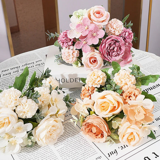 Artificial Silk Peony Rose Hydrangea Bouquet | Home Decor Artificial Flower Bouquet Peaceful Pleasures Health and Wellness
