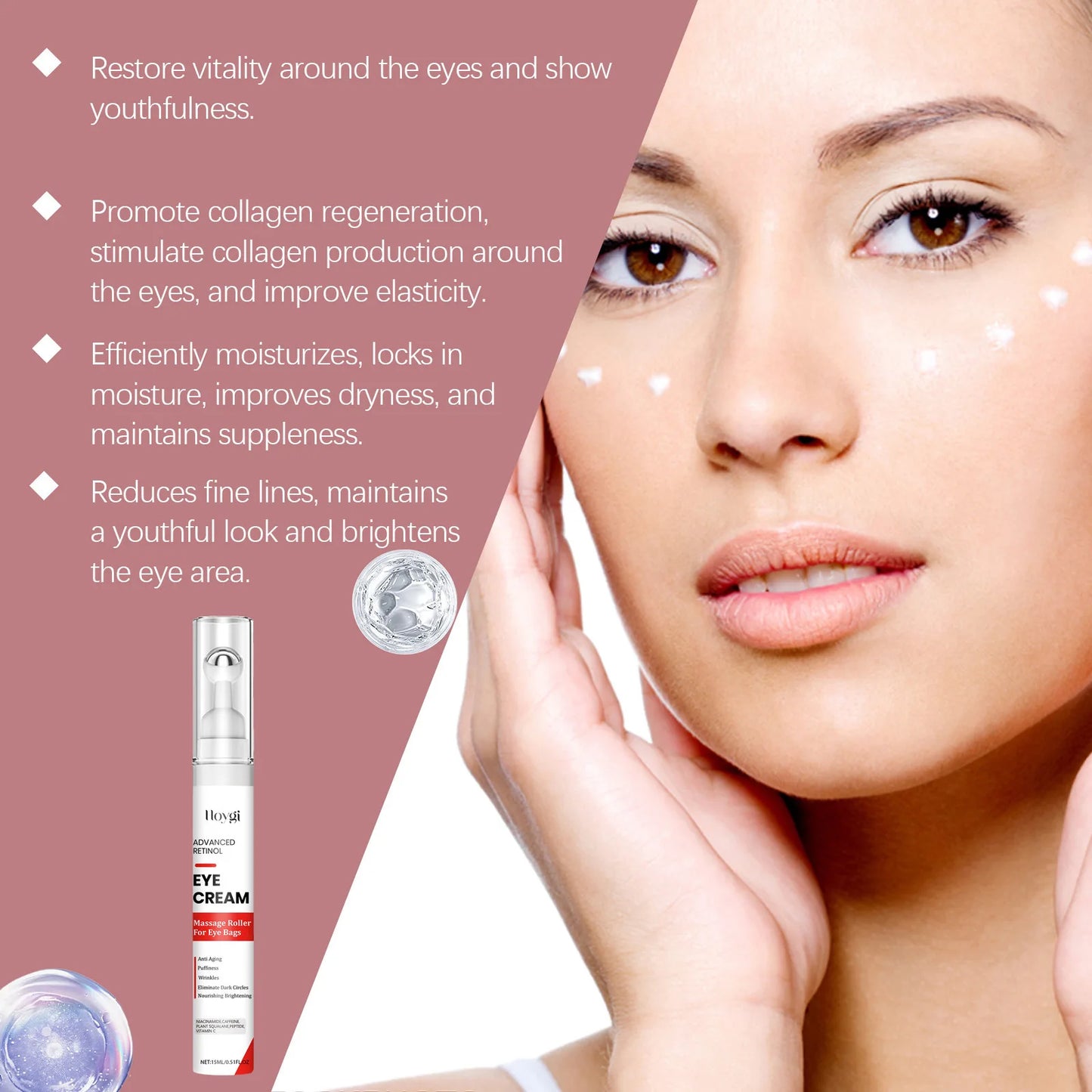 Retinol Eye Cream Anti-Puffiness Lightening Dark Circles Eye Bags Remove Fade Fine Lines Firming Moisturizing Eyes Care Serum Peaceful Pleasures Health and Wellness