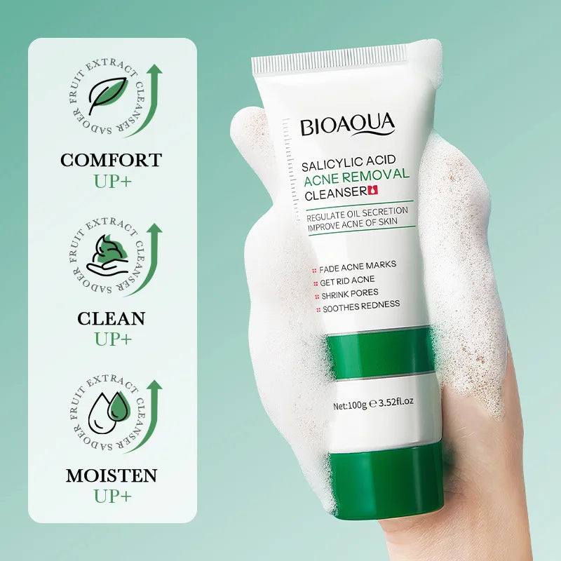 BIOAOUA Salicylic Acid Facial Cleanser Acne Treatment Moisturizing Oil Control Skincare Face Wash Foam Face Cleanser Skin Care Peaceful Pleasures Health and Wellness