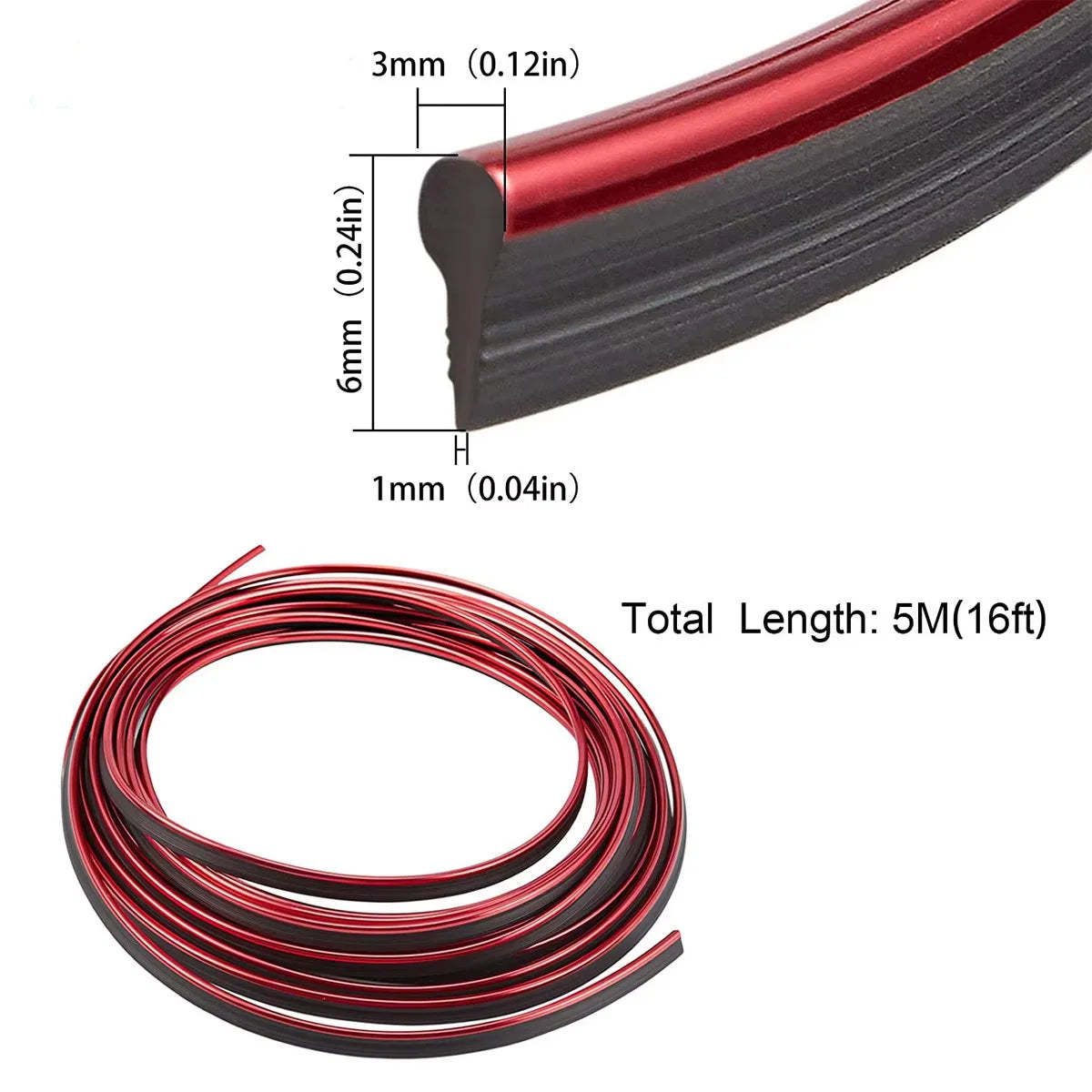 5M Car Interior Flex Trim Strip – Red & Silver Decor Peaceful Pleasures Health and Wellness