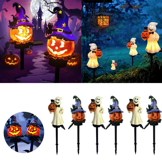 Solar Halloween Pumpkin Garden Stake Lights | Resin Yard Decor