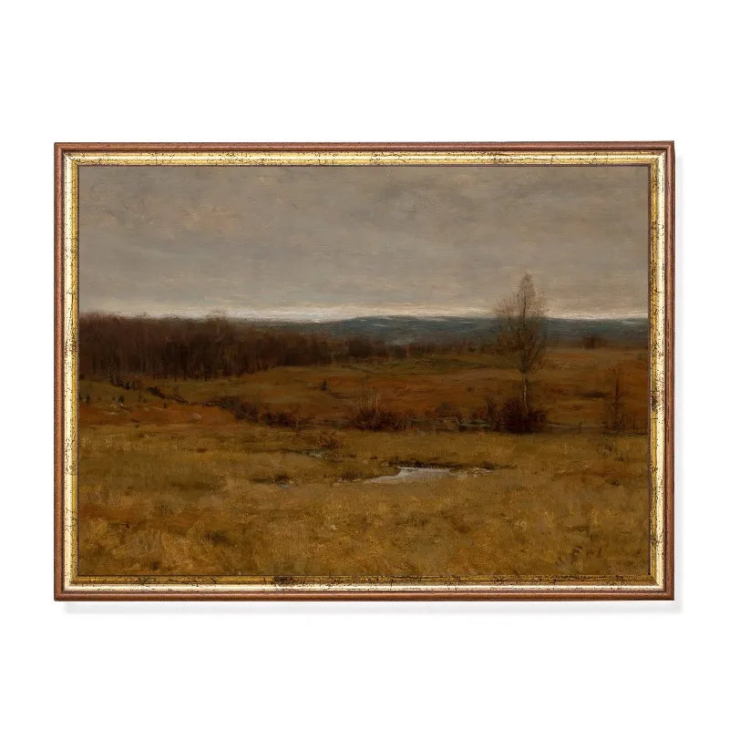 Autumn Forest Gold Trees Vintage Moody Canvas Wall Art Print