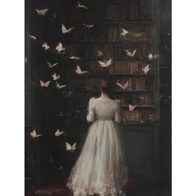 Dark Academia Antique Gothic Castle Wildflowers and Books Crow Owl Animal Poster Canvas Painting Wall Art Pictures Home Decor Peaceful Pleasures Health and Wellness 4 30x40cm Unframed