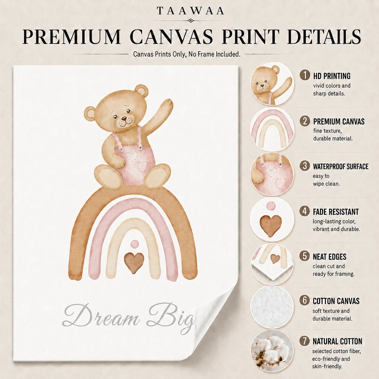 Teddy Bear Canvas Print – Nursery & Kids Room Wall Art Poster Canvas Wall Art Print Peaceful Pleasures Health and Wellness